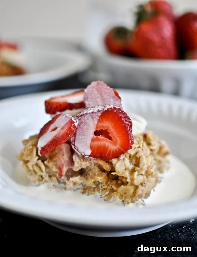 Strawberry Banana Cream Baked Oatmeal Squares
