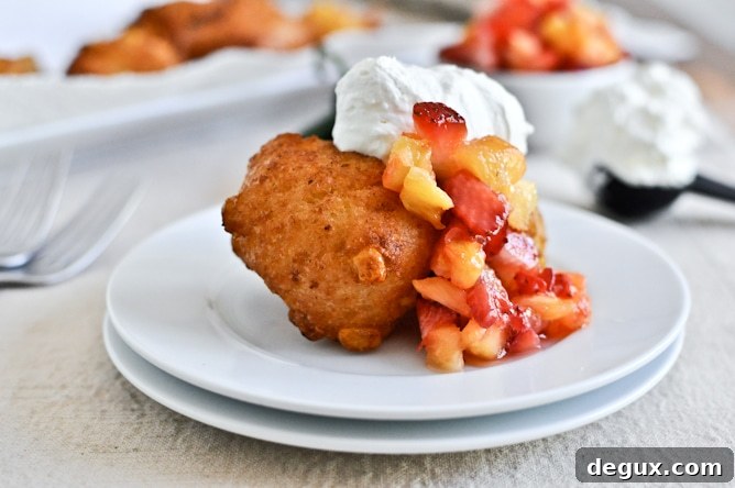 Sweet Corn Fritters with Jalapeño Whipped Cream and Fruit Salsa