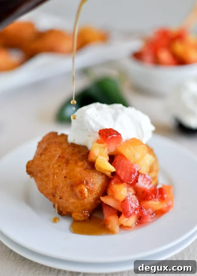 Sweet Corn Fritters with Jalapeño Whipped Cream and Fruit Salsa