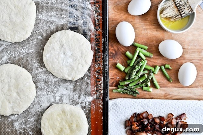 Bacon, Egg + Asparagus Personal Pizzas