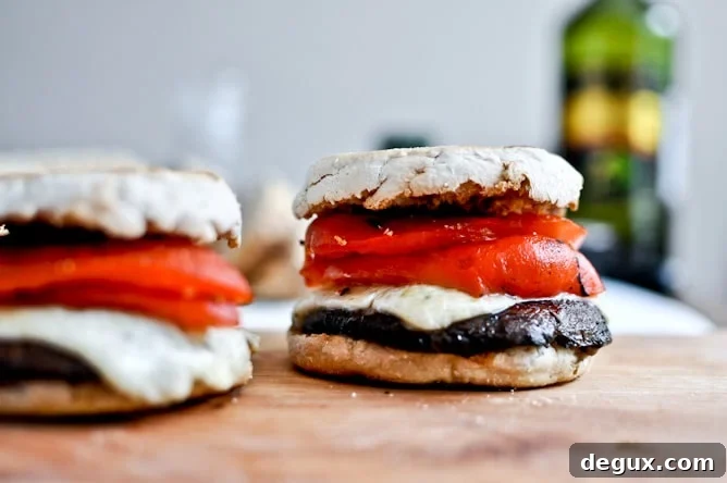 Asiago Portobello Burgers with Roasted Red Peppers + Balsamic Glaze I howsweeteats.com