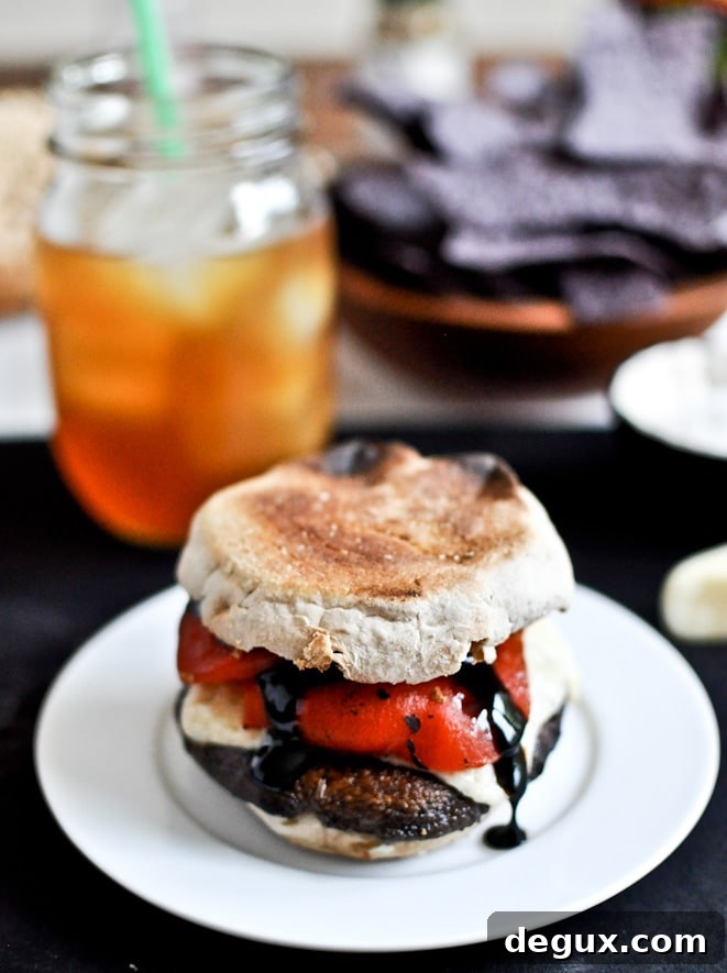 Asiago Portobello Burgers with Roasted Red Peppers + Balsamic Glaze I howsweeteats.com