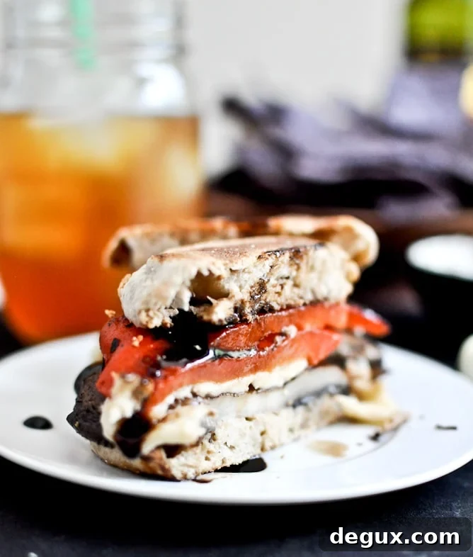 Asiago Portobello Burgers with Roasted Red Peppers + Balsamic Glaze I howsweeteats.com