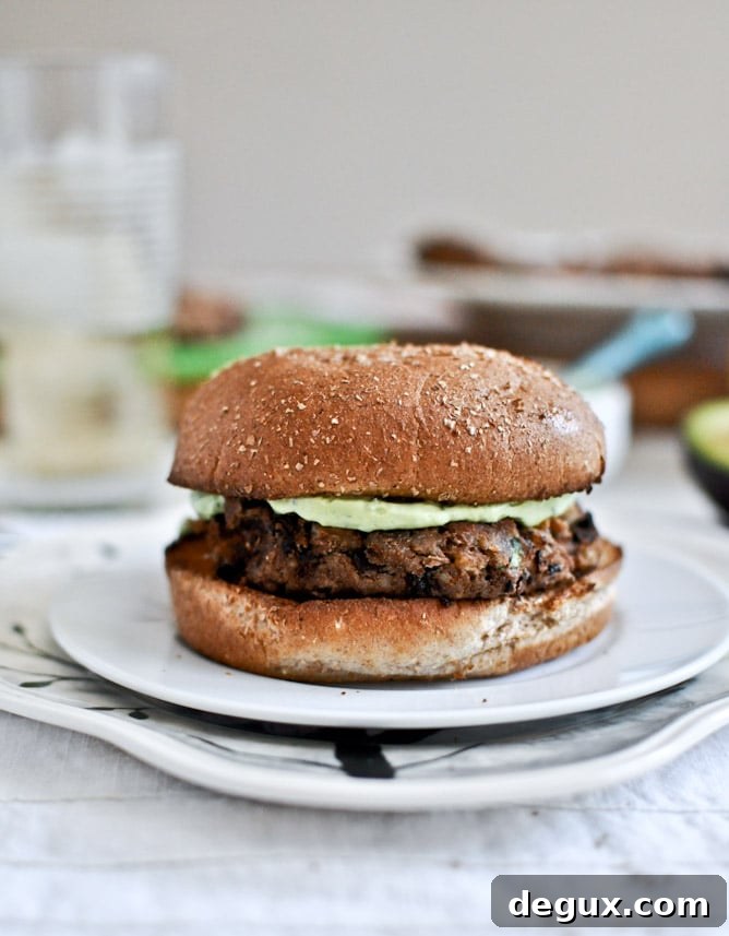 Easy Double Bean Burgers with Avocado Basil Cream