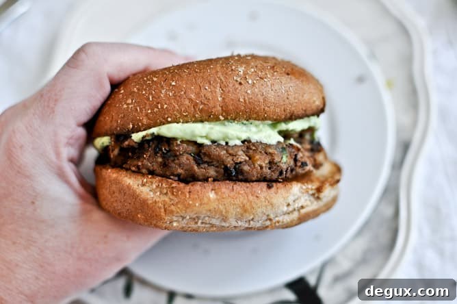 Easy Double Bean Burgers with Avocado Basil Cream