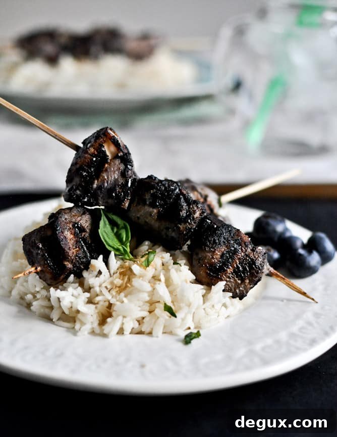 Grilled Blueberry Chicken Skewers with Coconut Rice