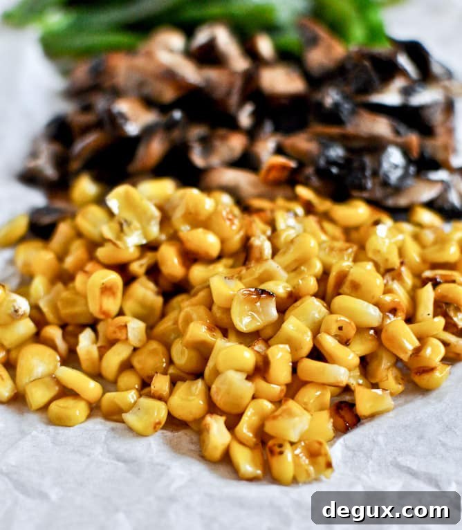 Grilled Corn, Mushroom + Roasted Poblano Tacos with Chipotle Crema