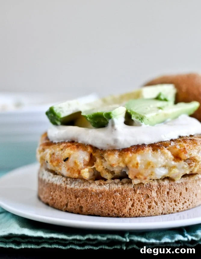 Shrimp Burgers with Chipotle Cream and Coconut Peach Salsa