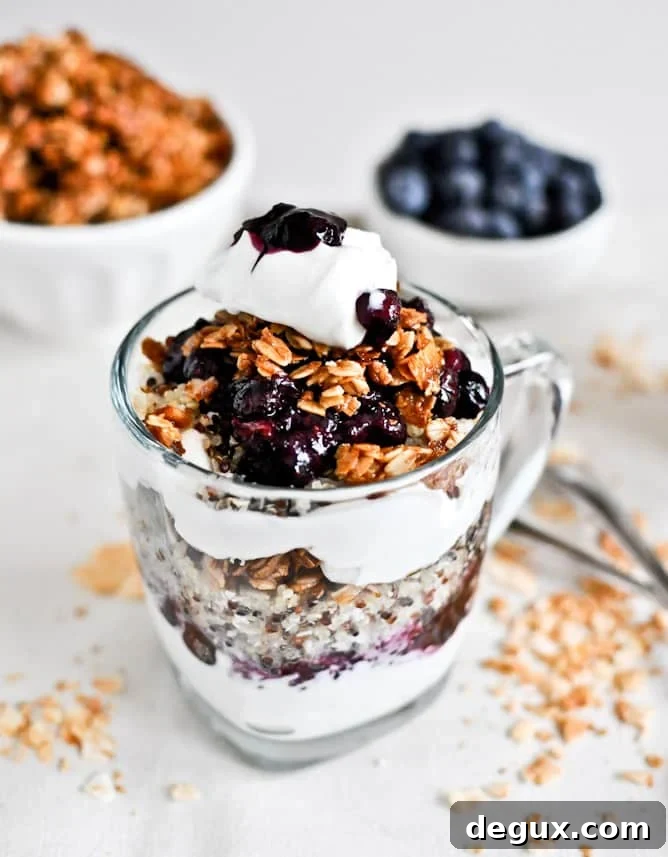 Roasted Blueberry Coconut Quinoa Parfaits with Coconut Granola