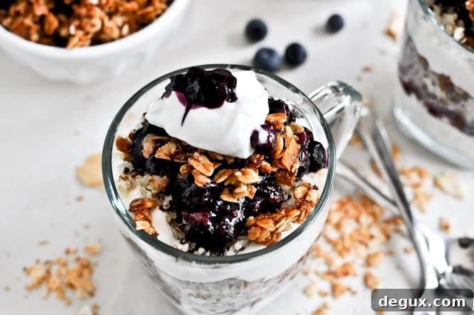 Roasted Blueberry Coconut Quinoa Parfaits with Coconut Granola