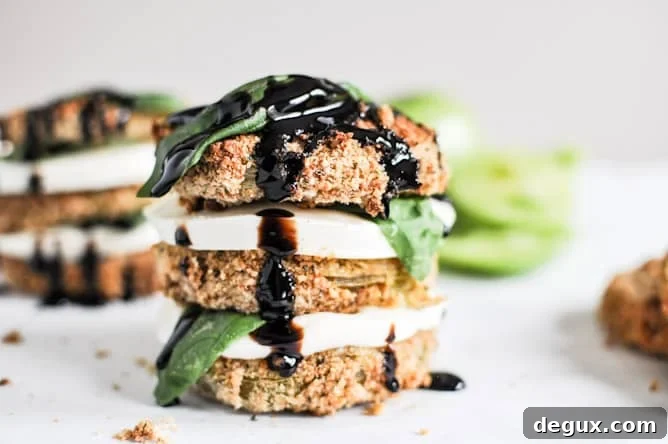 Oven Fried Green Tomato Caprese Stacks I howsweeteats.com Oven Fried Green Tomato Caprese Stacks I howsweeteats.com