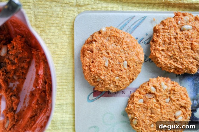 Smoky Sweet Potato Burgers with Roasted Garlic Cream and Avocado