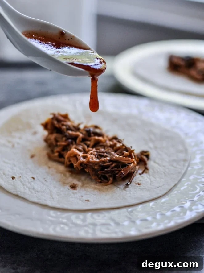 Crockpot BBQ Beer Pulled Pork Tacos with Crispy Onion Straws and Mango Salsa Crockpot BBQ Beer Pulled Pork Tacos with Crispy Onion Straws and Mango Salsa