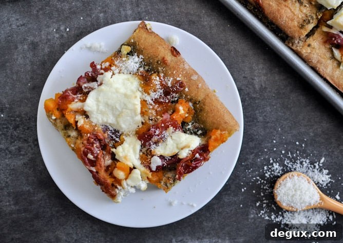 Butternut Squash, Sage Pesto and Prosciutto Pizza I howsweeteats.com