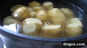 Potatoes in pot with cold water