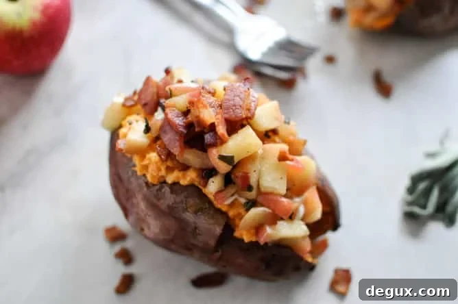 Apple Bacon Stuffed Sweet Potatoes I howsweeteats.com