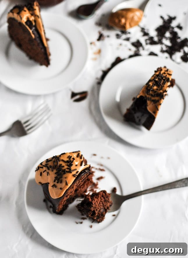 Chocolate Fudge Peanut Butter Cake I howsweeteats.com