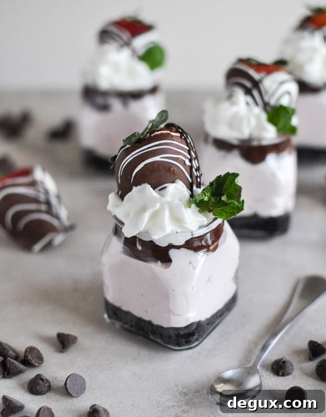 No-Bake Chocolate Covered Strawberry Cheesecakes I howsweeteats.com No-Bake Chocolate Covered Strawberry Cheesecakes I howsweeteats.com