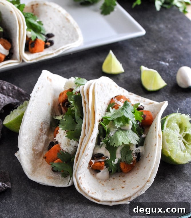 Embarrassingly Easy Smoky Sweet Potato and Black Bean Tacos I howsweeteats.com