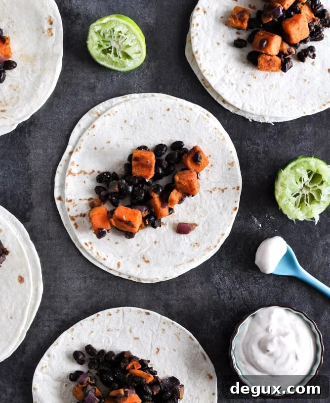 Embarrassingly Easy Smoky Sweet Potato and Black Bean Tacos I howsweeteats.com