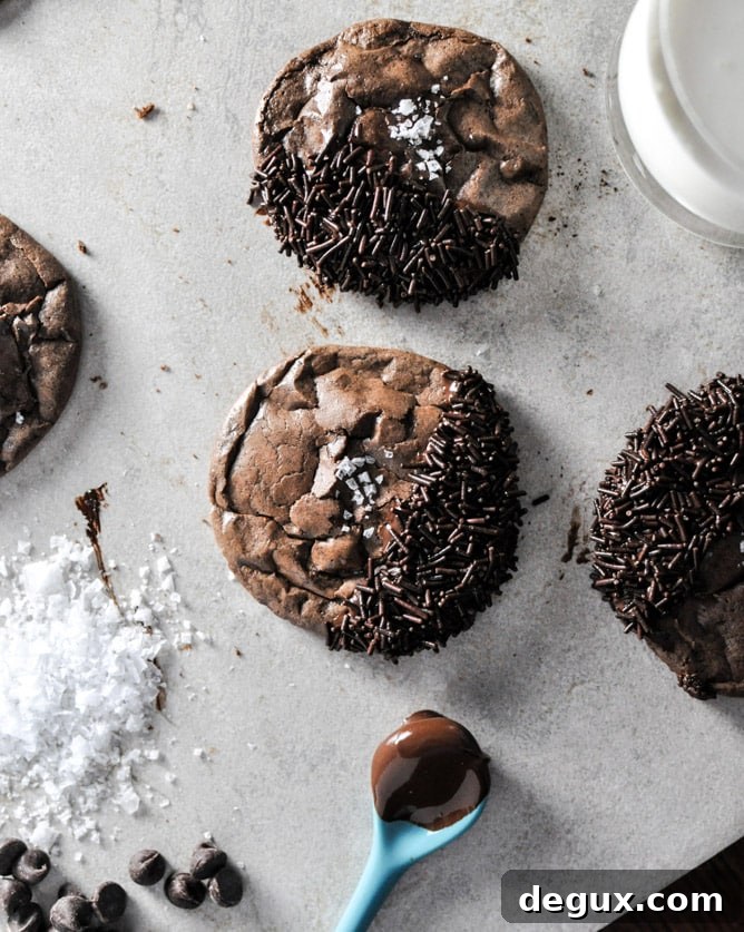 Salted Dark Chocolate Truffle Cookies I howsweeteats.com