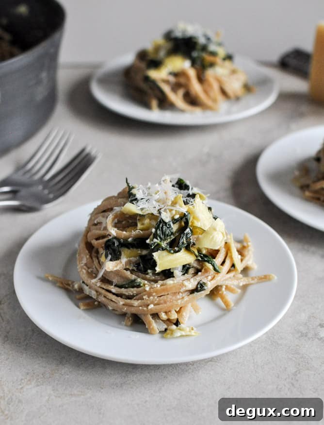 Spinach and Artichoke Linguine I howsweeteats.com