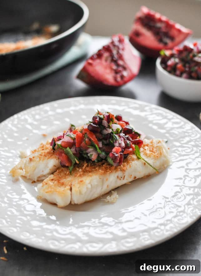 Toasted Coconut Tilapia with Pomegranate Salsa I howsweeteats.com