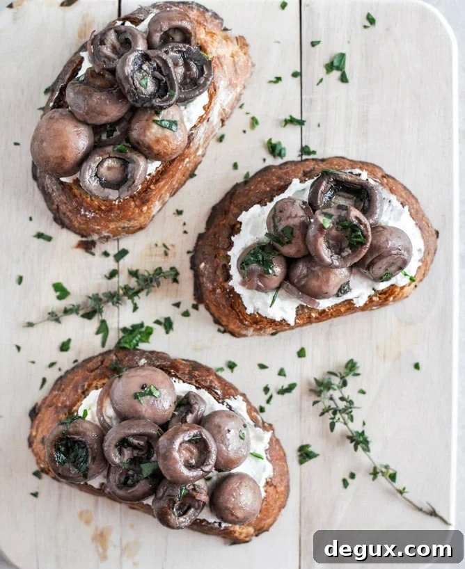 Red Wine Roasted Mushrooms on Goat Cheese Garlic Toasts I howsweeteats.com