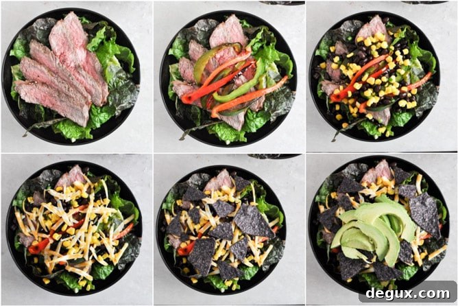 Tequila Lime Flank Steak Fajita Salad with Chile Lime Vinaigrette I howsweeteats.com