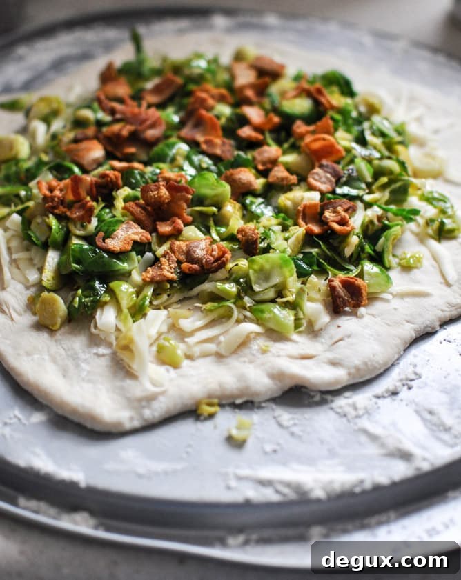 Cast Iron Skillet Brussels Sprouts Bacon Pizza I howsweeteats.com Cast Iron Skillet Brussels Sprouts Bacon Pizza I howsweeteats.com