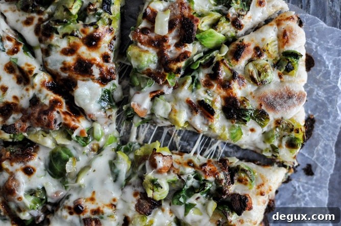 Cast Iron Skillet Brussels Sprouts Bacon Pizza I howsweeteats.com Cast Iron Skillet Brussels Sprouts Bacon Pizza I howsweeteats.com