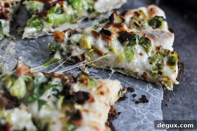 Cast Iron Skillet Brussels Sprouts Bacon Pizza I howsweeteats.com Cast Iron Skillet Brussels Sprouts Bacon Pizza I howsweeteats.com
