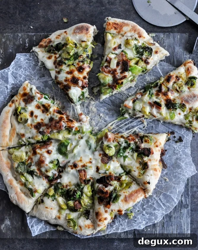 Cast Iron Skillet Brussels Sprouts Bacon Pizza I howsweeteats.com Cast Iron Skillet Brussels Sprouts Bacon Pizza I howsweeteats.com