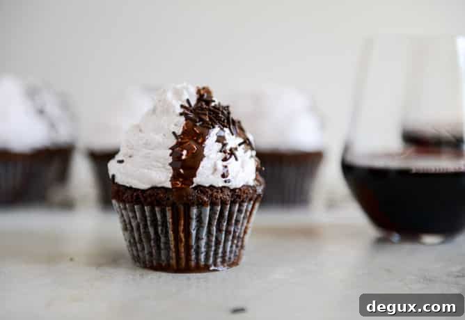 Dark Chocolate Fudge Merlot Cupcakes I howsweeteats.com