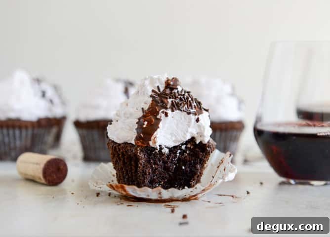 Dark Chocolate Fudge Merlot Cupcakes I howsweeteats.com