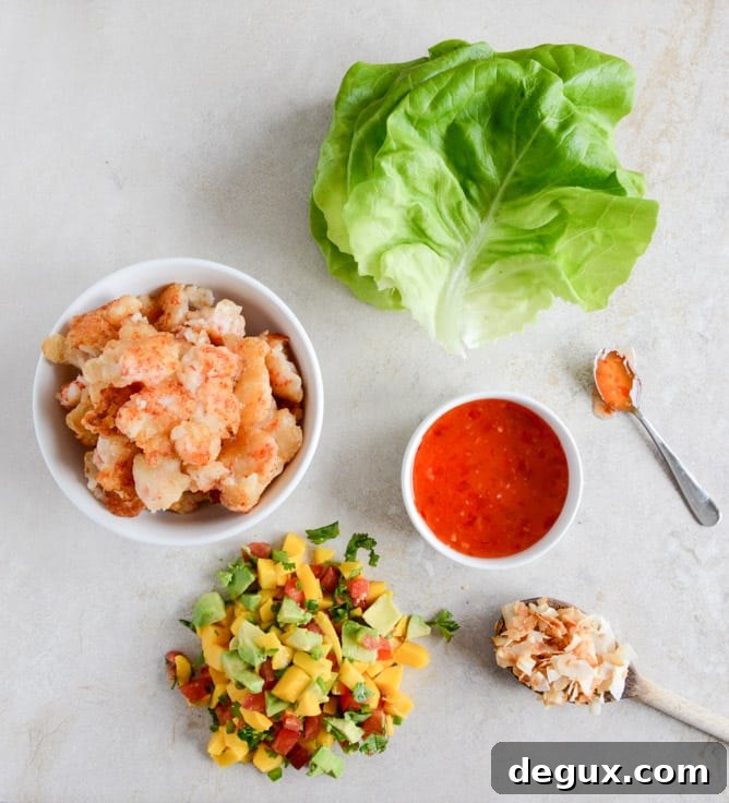 Beer Battered Shrimp Lettuce Wraps with Mango Avocado Salsa I howsweeteats.com