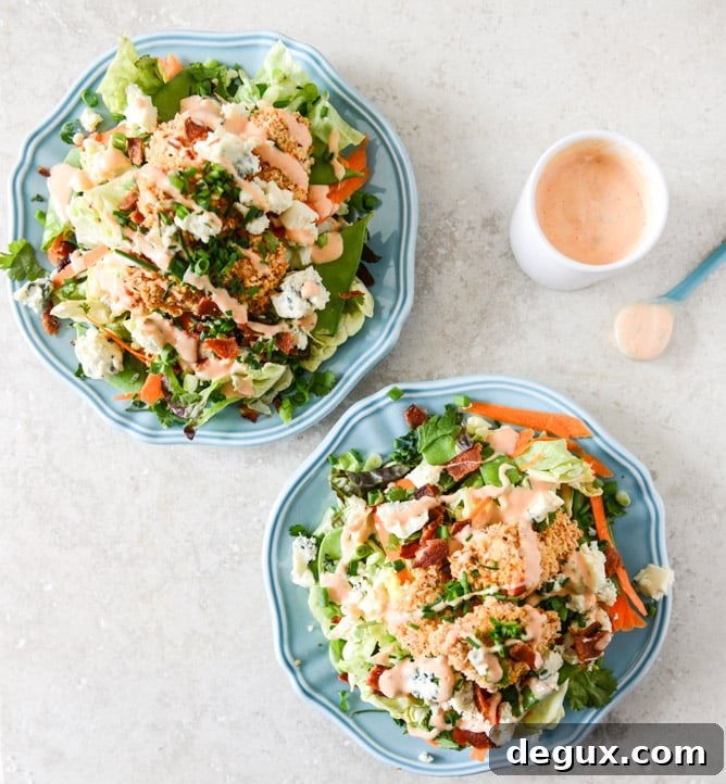 Crunchy Buffalo Chicken Salads with Bacon and Spicy Ranch I howsweeteats.com Crunchy Buffalo Chicken Salads with Bacon and Spicy Ranch I howsweeteats.com