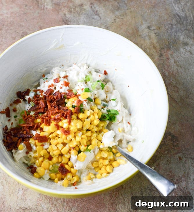 Sweet Corn, Bacon and Scallion Greek Yogurt Chicken Salad I howsweeteats.com