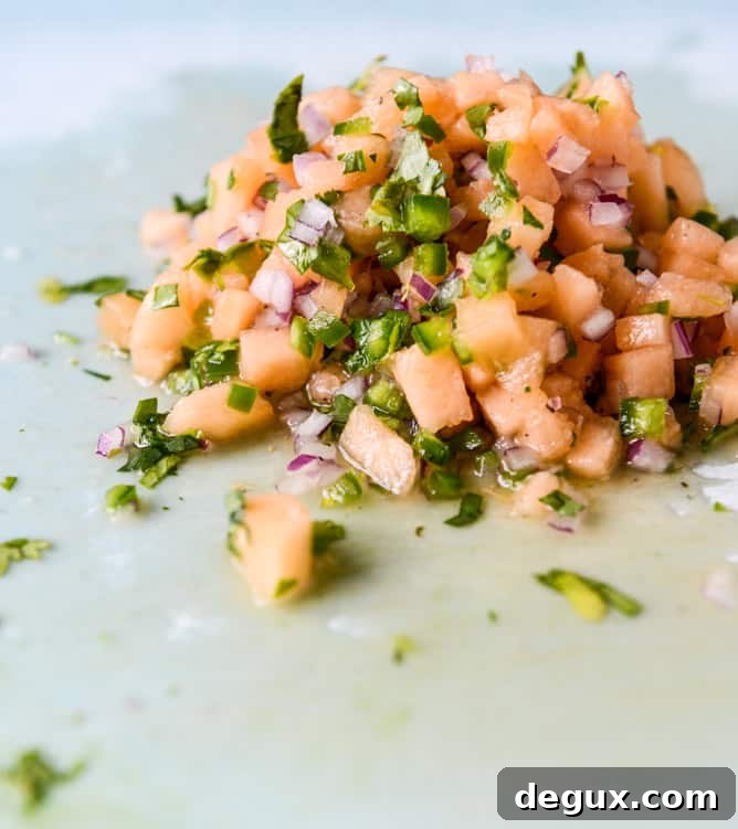 Jerk Shrimp Tacos with Spicy Melon Salsa I howsweeteats.com