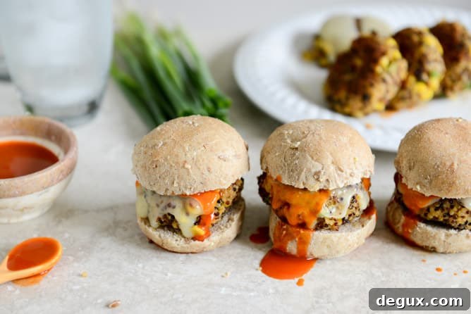 Crispy Buffalo Style Quinoa Sliders with Sweet Corn + Scallions I howsweeteats.com
