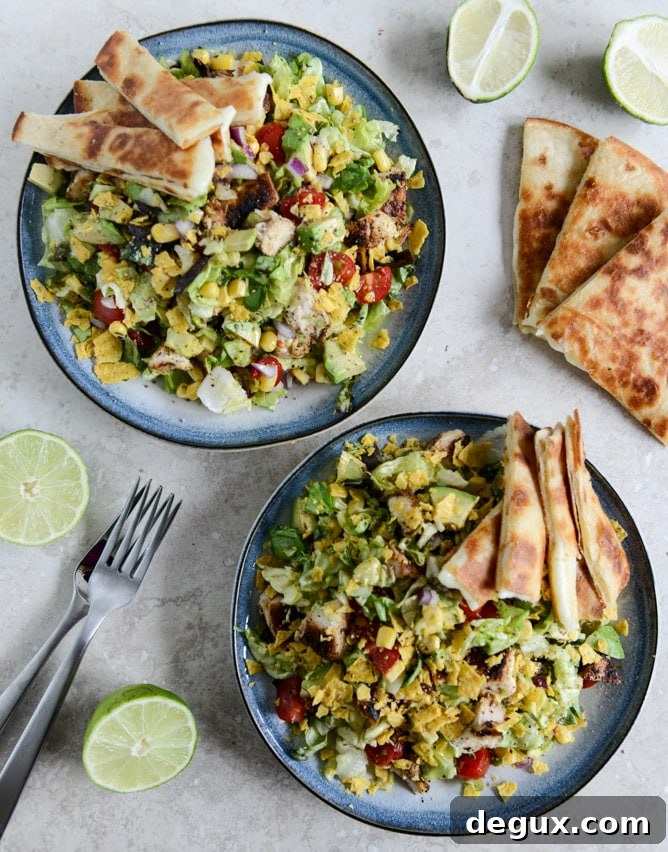 Chopped Chicken Taco Salads with Cheese Quesadilla Strips I howsweeteats.com