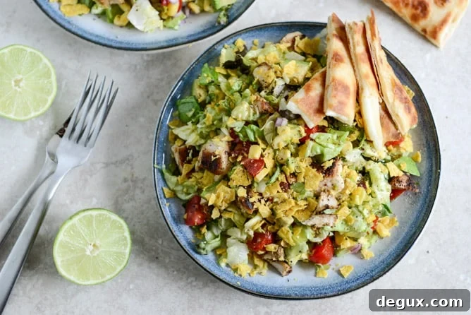 Chopped Chicken Taco Salads with Cheese Quesadilla Strips I howsweeteats.com