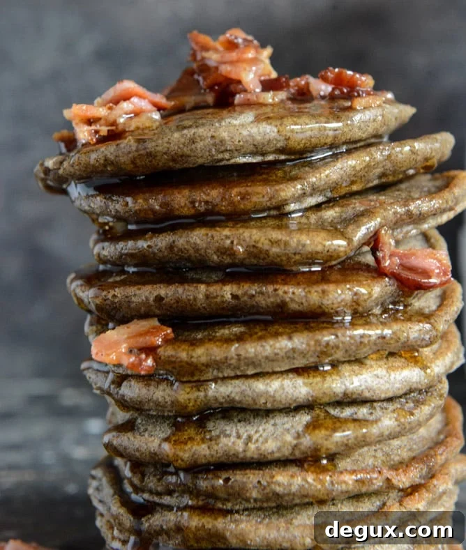Mini Buckwheat Bacon Pancakes with Bourbon Syrup I howsweeteats.com