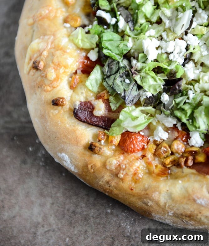 BLT Pizza with Grilled Corn + Crumbled Feta