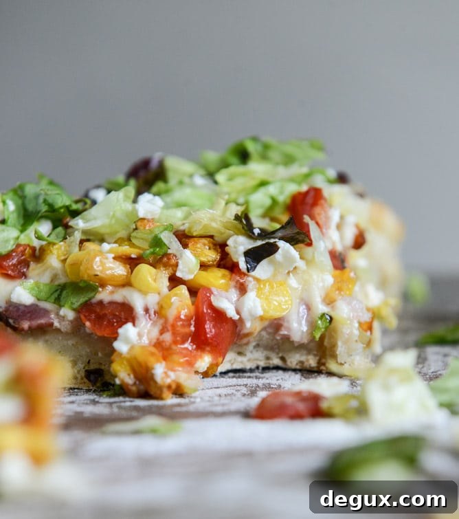 BLT Pizza with Grilled Corn + Crumbled Feta