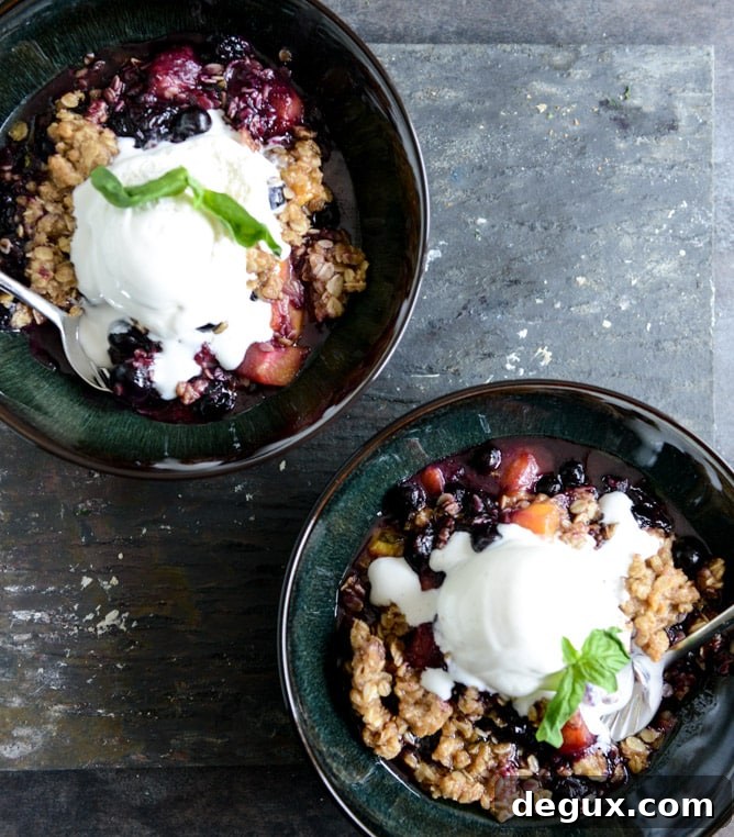 Fresh Peach, Blueberry + Basil Crisp I howsweeteats.com