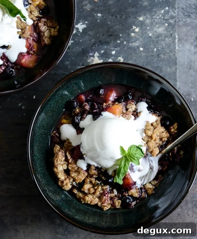 Fresh Peach, Blueberry + Basil Crisp