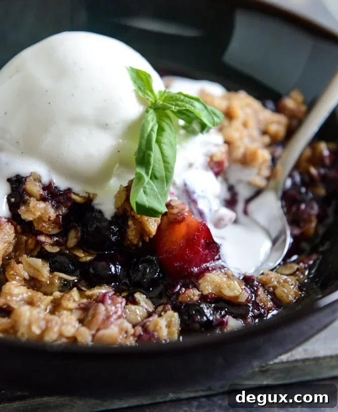 Fresh Peach, Blueberry + Basil Crisp