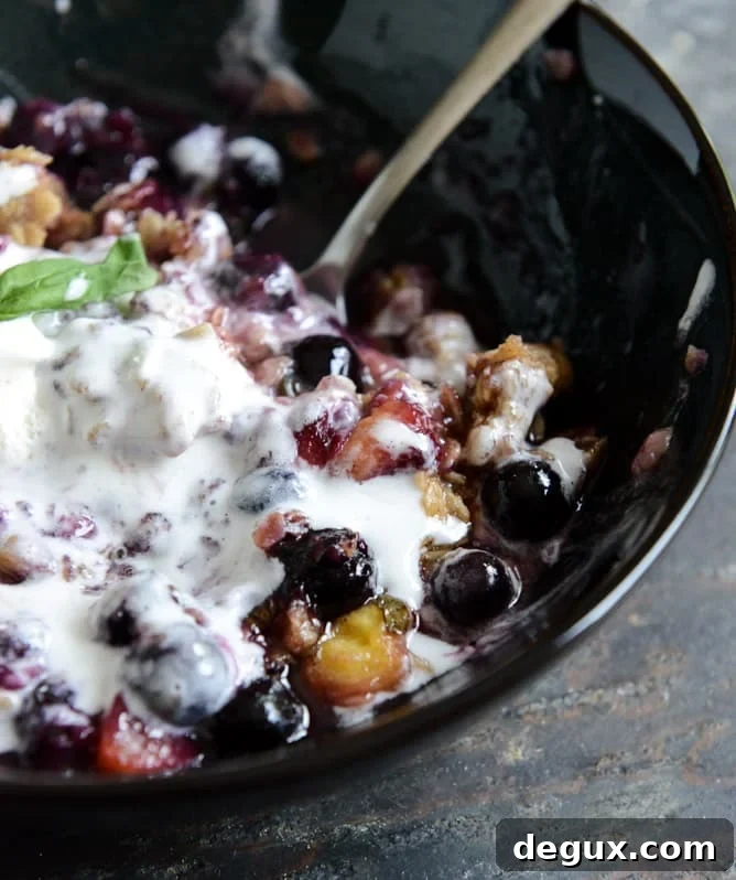 Fresh Peach, Blueberry + Basil Crisp