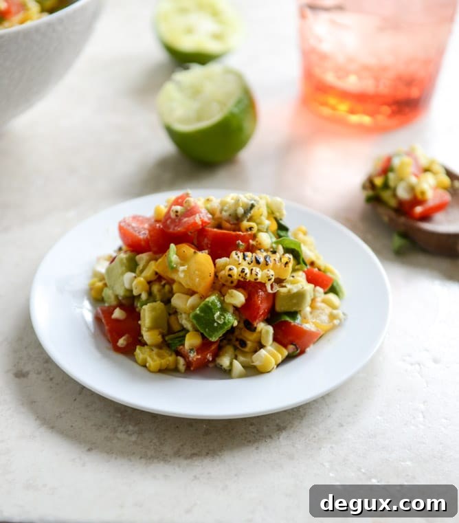 Easy Grilled Corn Tomato Salad with Blue Cheese and Basil Ribbons